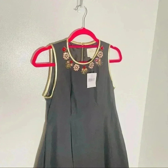 NWT Kate Spade Rumer Silk Blend Mini Dress Jewel Bedazzled Black & Gold - Picture 7 of 8